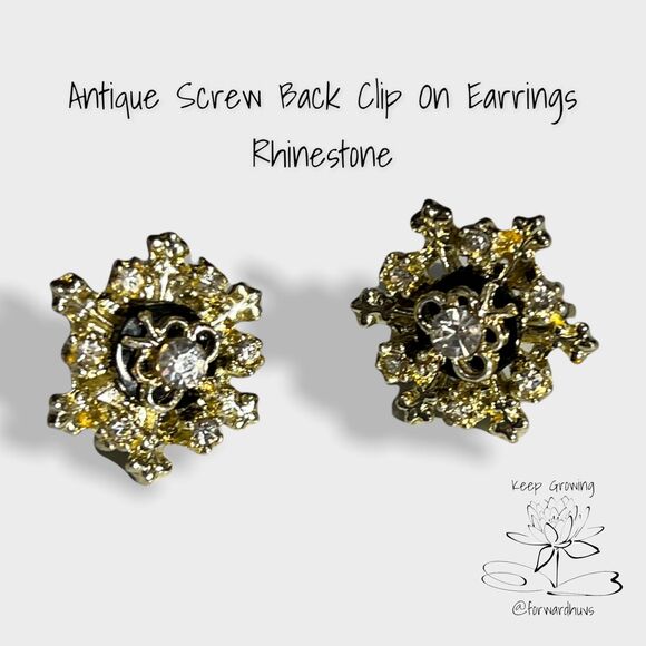 Antique Yellow Hue Rhinestone Screw Back Clip-On Earrings - Stunning Sparkle - Picture 6 of 8